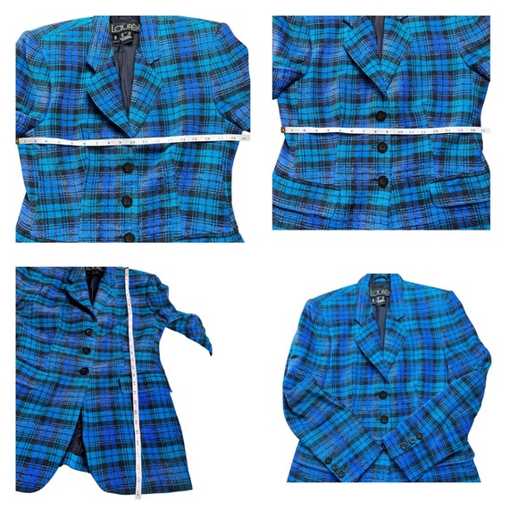 Laurel by ESCADA Plaid Blue Wool 2 Piece Skirt Suit Size 38 - Picture 12 of 16